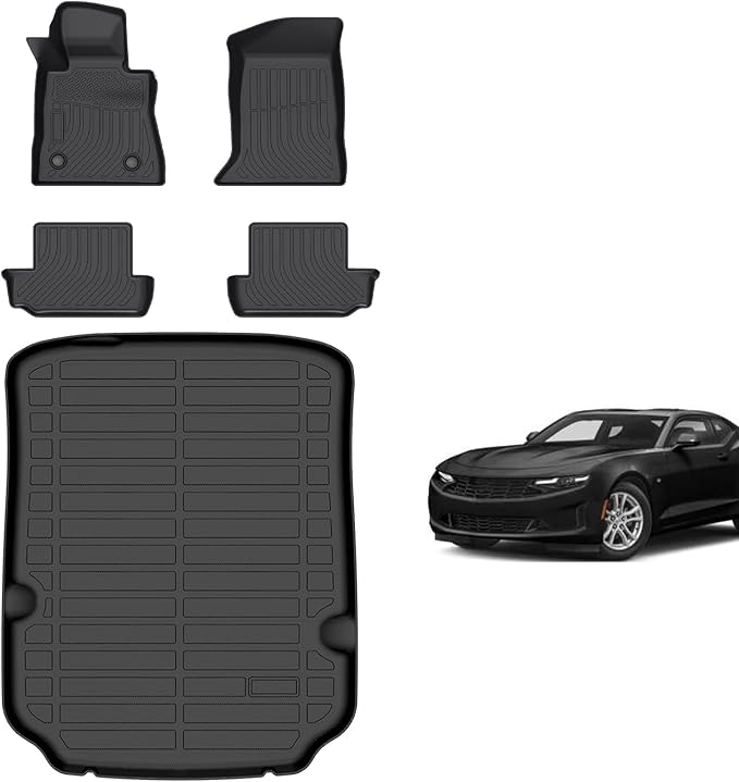 for Chevrolet/Chevy Camaro Floor Mats 2016-2024(SS/LS/LT/ZL1), TPE All Weather Custom Car Floor Mat 1st & 2nd Row & Cargo Trunk Liner Full Set for Chevy Camaro(Only for Coupe) Accessories 2016-2024