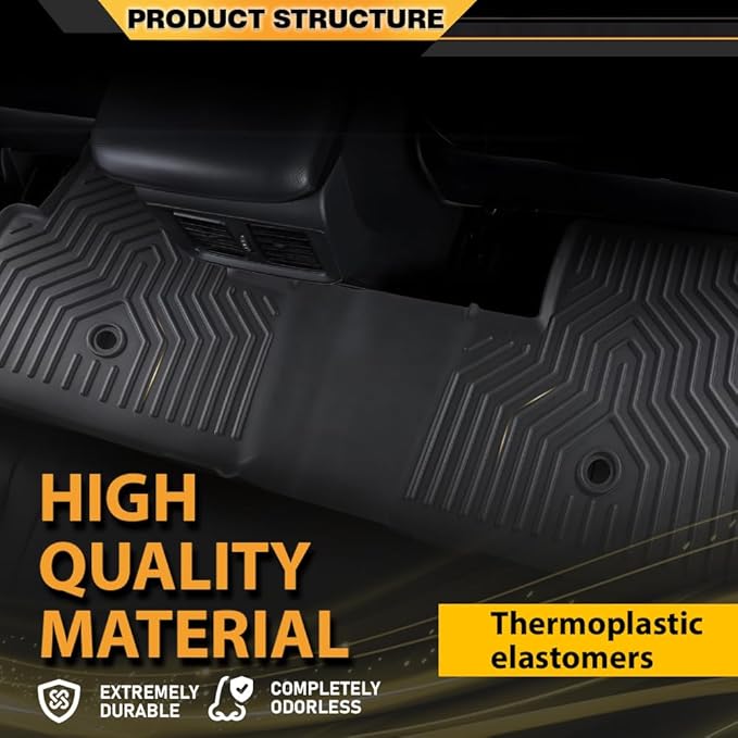 TPE Floor Mats Compatible with Honda Pilot 2023 2024 2025 4PCS All Weather 1st & 2nd & 3rd Row Floor Liners Interior Accessories Cargo Liner