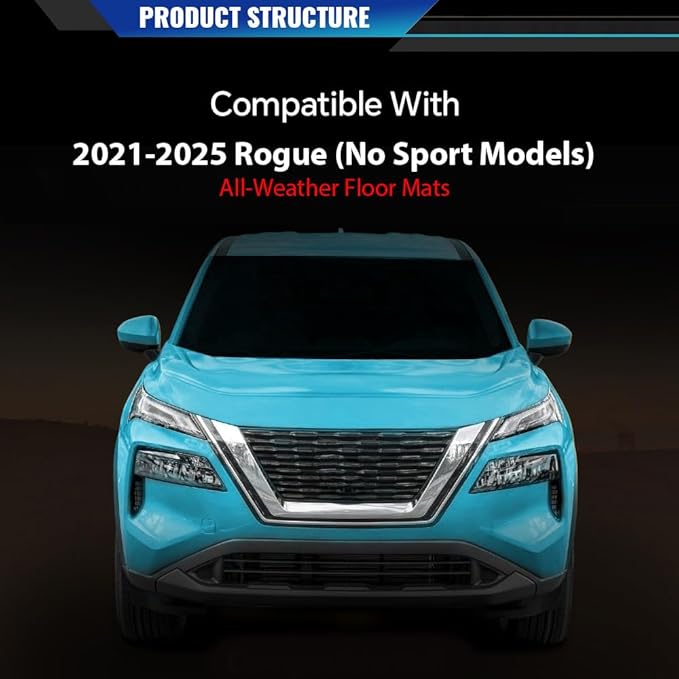 DOTCOM TPE Floor Mats Fit Nissan Rogue 2021-2024 (No Sport Models), All Weather Custom Fit Full Cover Protection 1st & 2nd Row Truck Mats Cargo Liner Accessories,alfombras para carro 3PCS