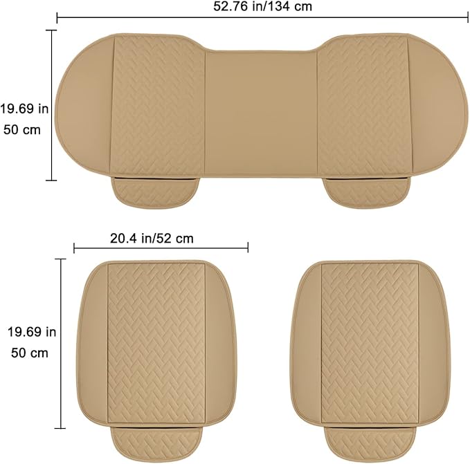 West Llama Full Set Car Seat Covers for Front and Rear Bottom Seats Only, Luxury PU Leather Car Seat Pads Protectors Waterproof and Wear-Resistant,Beige