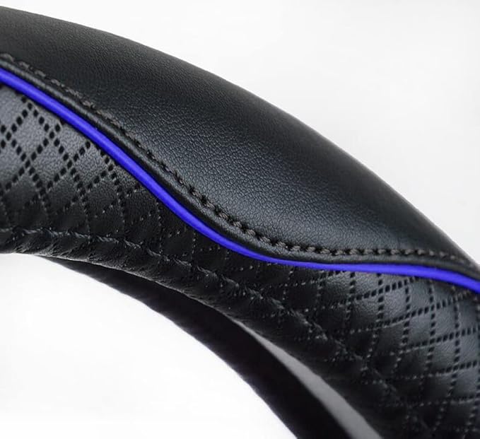 Rueesh Microfiber Leather Steering Wheel Cover Anti-Slip Matte Finish Auto Car Wheel Cover Universal 15 Inch Wheel Cover for Car Embossing Pattern Blue Line