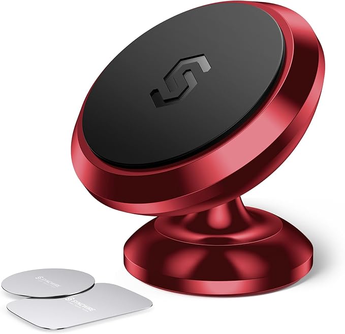 SYNCWIRE Magnetic Phone Car Mount, Car Phone Holder for Dashboard, Cell Phone Car Kits, 360° Adjustable Magnet Cell Phone Mount Compatible with iPhone, Samsung, LG, GPS, Mini Tablet - Red