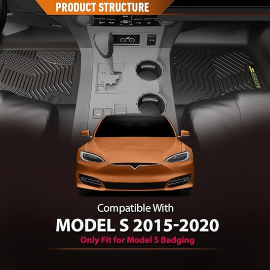 ANDPLAY TPE Floor Mats Liners Compatible with Tesla Model S 2015 2016 2017 2018 2019 2020 (Only for Model S Badging) All Weather Protection Black Floor Liners alfombras para carro