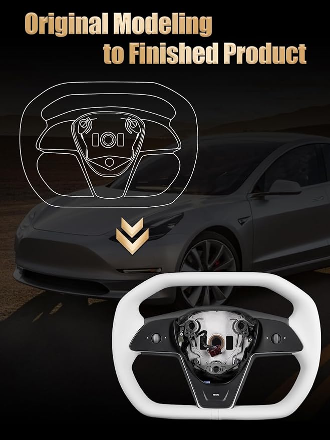 ZIMABLUE Cyber truck-Style Heated Steering Wheel for Tesla Model 3 (2017–2023) & Model Y (2020–2024) | White Microfiber Leather | White Center Stripe | Factory-Matched 1:1 Fitment