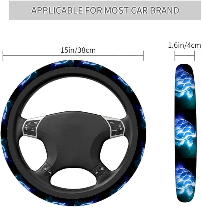 Swono Steering Wheel Covers Sea Turtle Blue Fantasy Ocean Sea Fish Turtle Non Slip Neoprene Car Wrap Cover Comfort Grip Stretch-On Automotive Steering Wheel Protector 15 Inch