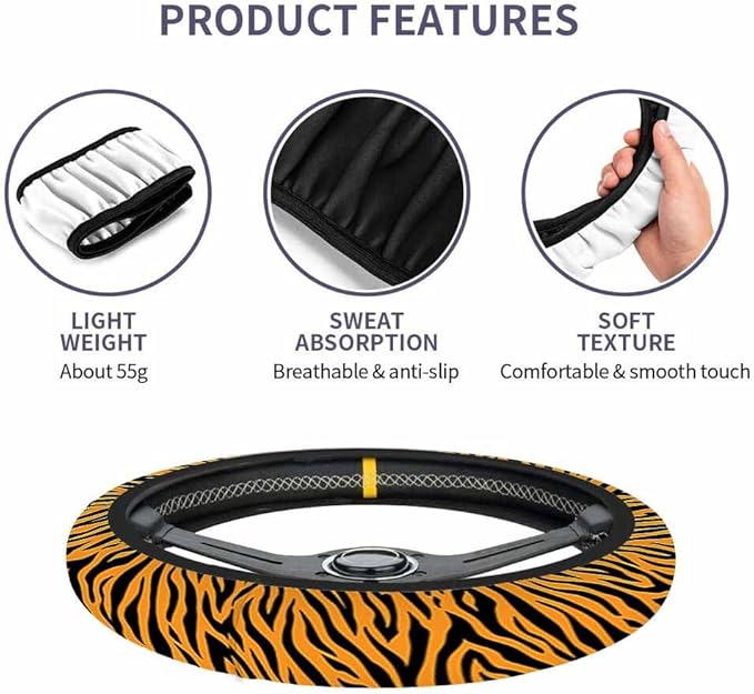 Tiger Stripes Elastic Steering Wheel Cover Yellow and Black Steering Wheel Cover Anti Slip Protective Case Universal Stretch Steering Protector