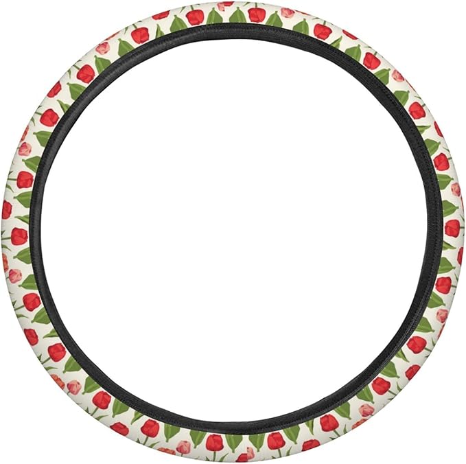 Tulips Flower Steering Wheel Covers Anti-Slip Elasticity Car Accessories Steering Wheel Protector Universal 15 Inch for Cars SUV Vehicle Truck