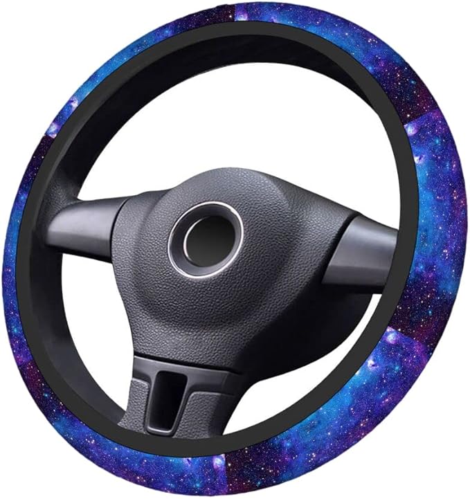 Swono Galaxy Purple Car Neoprene Steering Wheel Cover Abstract Galaxy Space Star Purple 15 Inch Anti-Slip Wheel Wrap Case Protector for SUV Sedan Vans Trucks