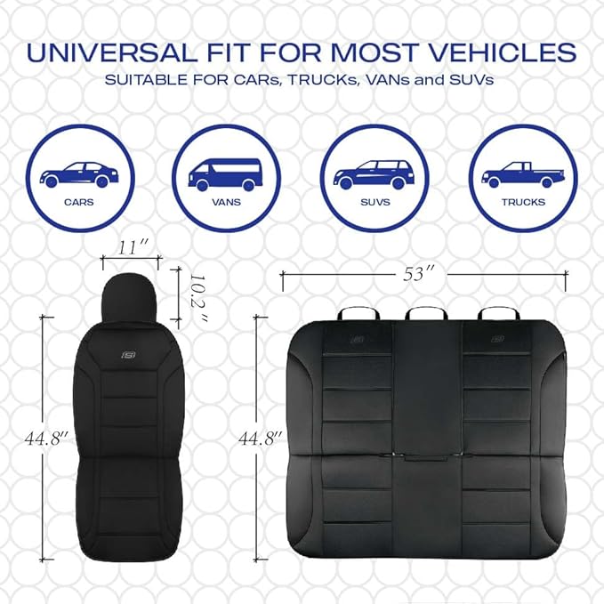 Skechers Memory Foam Car Seat Covers, Lycra Fabric Seat Covers, Seat Cover Full Sets Airbag Compatible, Automotive Comfort Protection for Most Cars, Trucks, SUVs, Black