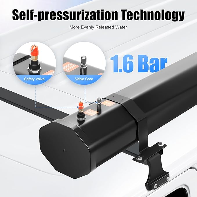 Roof Rack Mount Road Shower, 7.9Gallon Pressurized Water Tank with Water Hose & Shower Head for Camping, Off-Road, Beach Travel