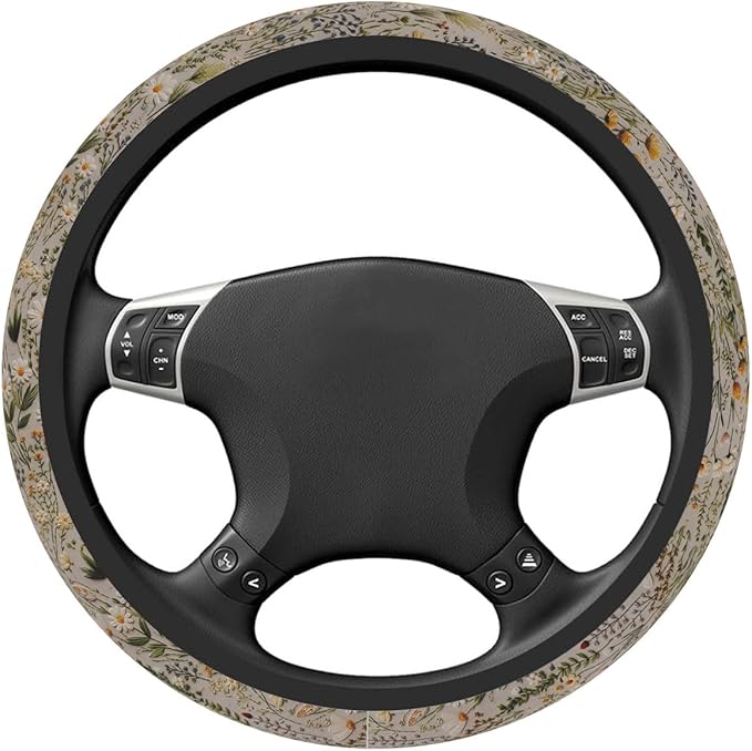 Steering Wheel Cover, Retro Wildflowers Flowers Steering Wheel Cover for Women Men Universal 15 Inch Steering Wheel Protector Fit Auto SUV Sedan Vans Trucks