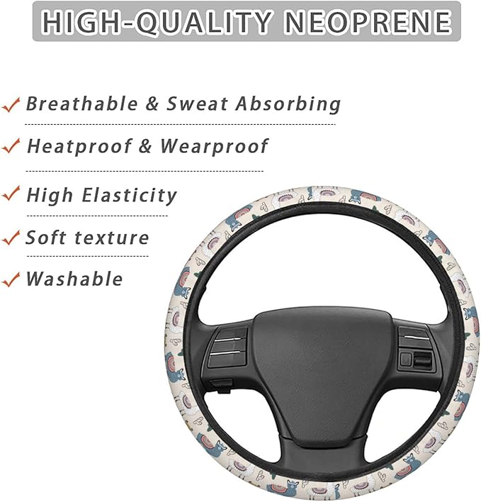 Dujiea Alpaca Cactus Elastic Stretch Steering Wheel Cover, Anti-Slip and Durable Car Steering Wheel Accessories for Women Men, 15 Inch Universal Fit Car, Truck, SUV