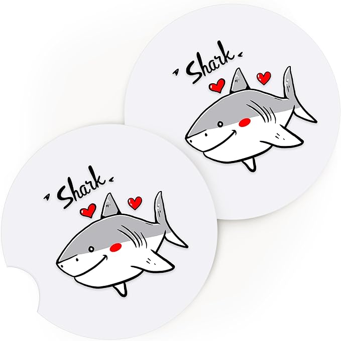 2 Pack Shark Car Cup Holder Coaster, Cute Car Interior Accessories Drink Coaster for Women & Men, Shark Lovers Themed Gifts Stuff Accessories Things Merchandise Items!
