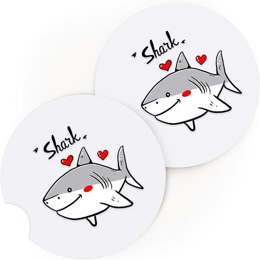 2 Pack Shark Car Cup Holder Coaster, Cute Car Interior Accessories Drink Coaster for Women & Men, Shark Lovers Themed Gifts Stuff Accessories Things Merchandise Items!