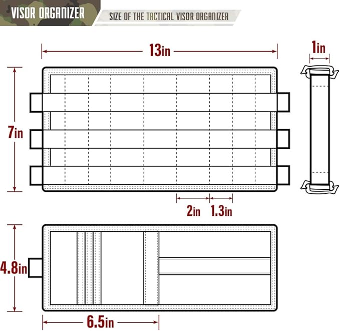 WYNEX Car Visor Organizer with Detachable Card Pouch | Auto Sun Visor Storage Molle Panel with Elastic Webbing Slots for Glasses & Tactical Gear | Fit Most Vehicle, SUVs & Trucks