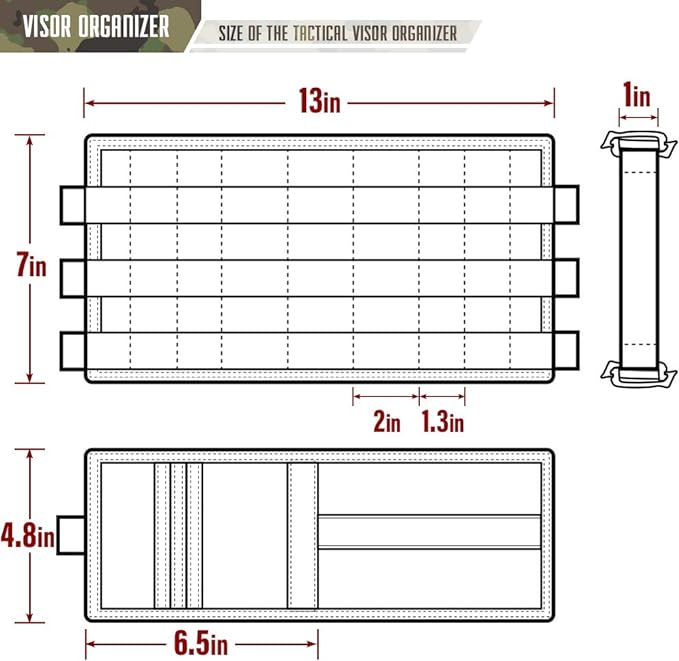 WYNEX Car Visor Organizer with Detachable Card Pouch | Auto Sun Visor Storage Molle Panel with Elastic Webbing Slots for Glasses & Tactical Gear | Fit Most Vehicle, SUVs & Trucks