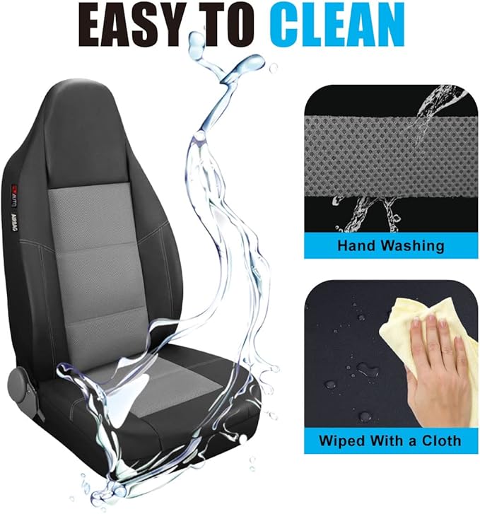 P&J AUTO Leather and Mesh High Back Car Seat Cover Front Pair Integrated Bucket Seat Airbag Compatible (Grey)