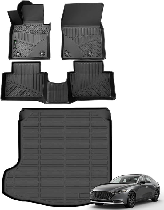 ANBINGO®-Floor Mats for Mazda 3 Sedan 2019-2025 2026 Car Mats Cargo Mat Custom Fit Mazda 3 Sedan All Weather Non-Slip Waterproof Durable TPE Rubber Floor Liner Accessories (Only Fits Sedan Models)