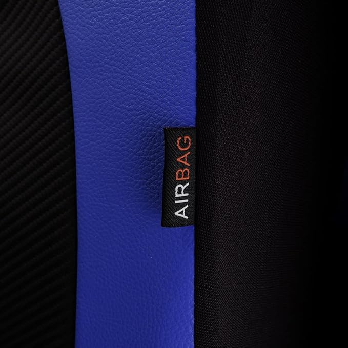Flying Banner car seat Covers Protects Water Proof Faux Leather Carbon Fiber Front and Rear Bench (Blue Black, Full Set - 9PCS)