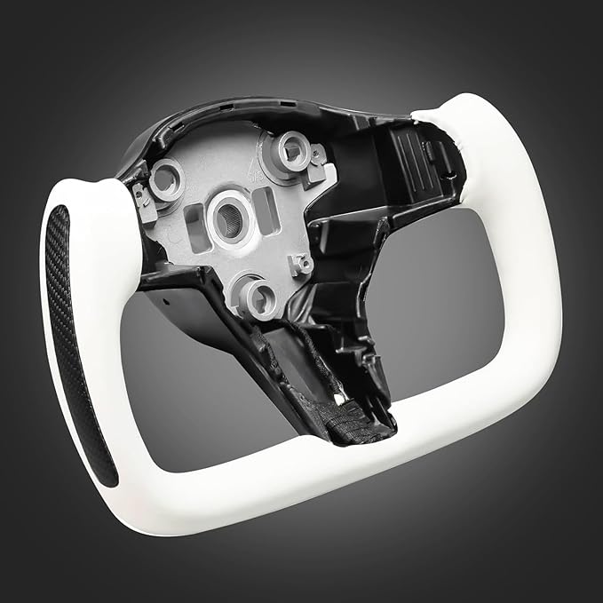 ZIMABLUE Yoke Steering Wheel Personalized Yoke Steering Wheel, Nappa Leather with Side Matte Carbon Fiber without Front Trim for Tesla Model 3 2017-2023, Model Y 2019-2024 With Heating Function