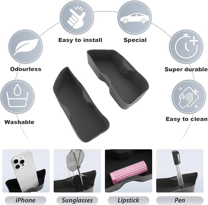 SKTU 2Pcs for 2024 2025 2026 Toyota Grand Highlander Door Side Storage Box Grand Highlander Door Handle Organizer 2024 2025 2026 Grand Highlander Accessories Phone Container Key Holder Tray (Rear)