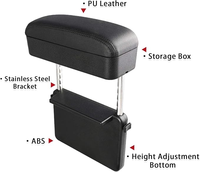 SKTU Auto Car Armrest Extender Support Elbow & Forearm Arm Wrist Rest Support Adjustable Height Comfort Pad Universal Fit for Most Car Models Center Console (Black with Organizer)