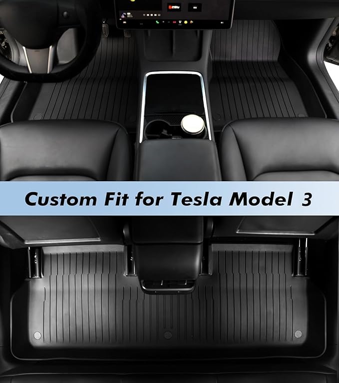 PM Auto Set of 3 Floor All-Weather TPE Floor Mats Liner Carpet for 2017-2023 Tesla Model 3 Except Highland, Essential Tesla Accessories for Model 3
