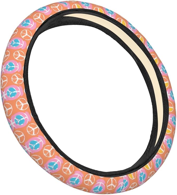 Peace Sign Steering Wheel Covers Anti-Slip Elasticity Car Accessories Steering Wheel Protector Universal 15 Inch for Cars SUV Vehicle Truck