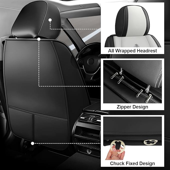Seat Covers Fit for Subaru Crosstrek 2016-2026 Nappa Leather Waterproof Breathable Car Seat Cover, Easy to Install Airbag Compatibility, Auto Interior Accessories(Full Set, Black White)
