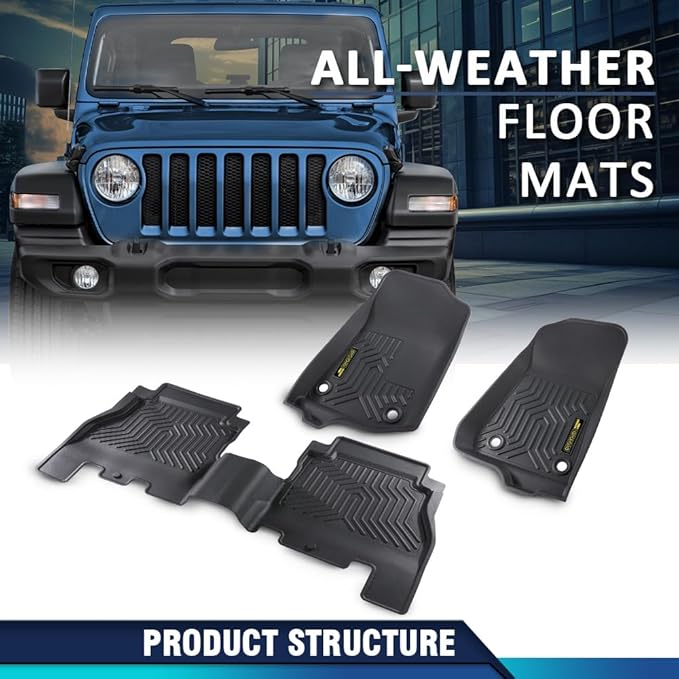 PIT66 Floor Mats Cargo Liners Compatible with Jeep Wrangler JL Unlimited 4 Door Only 2018-2024 (Not Fit for JK or 4XE) (Heavy Duty) Premium All Weather TPE Trunk Liners