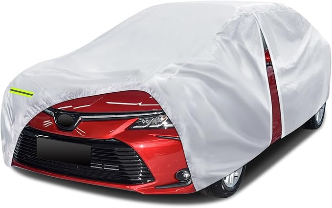 6 Layers Car Cover Waterproof All Weather for Automobiles, Size A2 with Door Zipper & Cotton Universal Fit for Toyota Corolla, Honda Civic, Kia Forte (178-186 inch), Silver