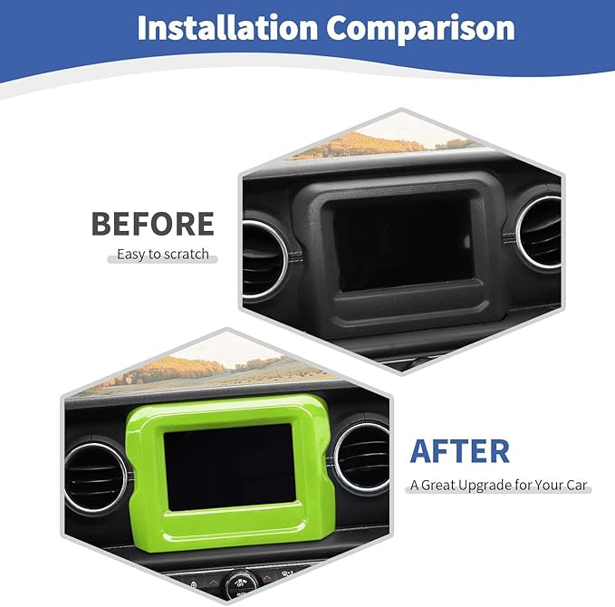 RT-TCZ for Jeep JL Center Console Radio Display Panel Trim Cover for Jeep Wrangler JL JLU Gladiator JT 2018-2023 Green Interior Accessories 7 inch