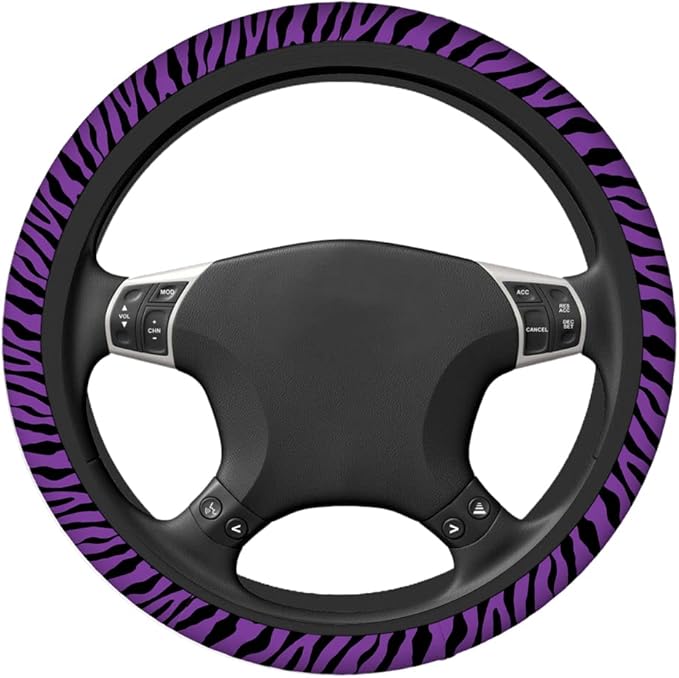 Swono Zebra Print Purple Car Steering Wheel Covers Funny Black and Purple Zebra Scale Print Universal Fit 15 Inch Anti-Slip Steering Wheel Protector Cover Stretch-On Fabric Automotive Car SUV Sedans