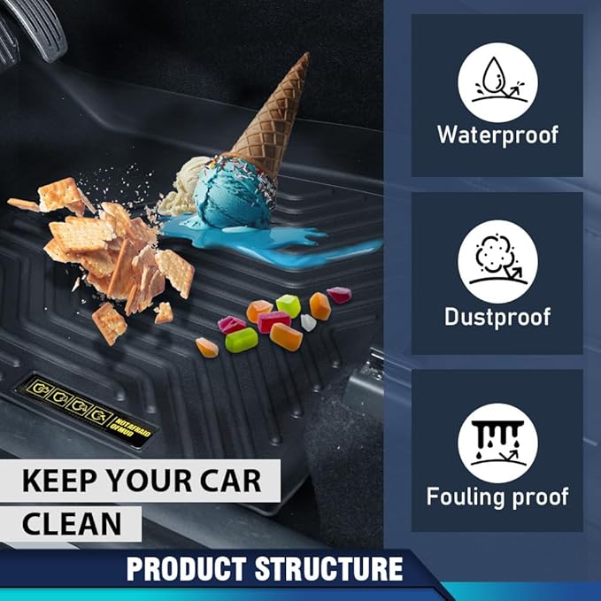 PIT66 Floor Mats Cargo Liners Compatible with Ford Escape 2013-2019, Fit Ford C-Max 2013-2018 (Heavy Duty) 3-Piece Premium All Weather Automotive TPE Liners