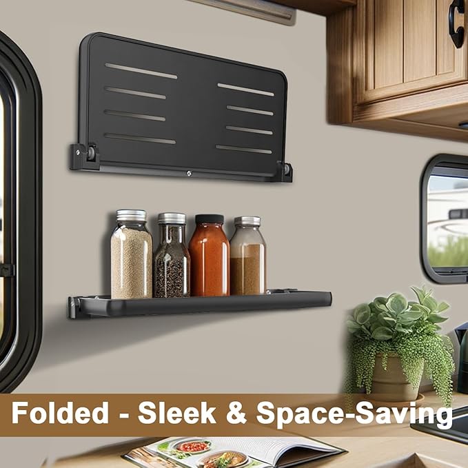 Safoner RV Aluminum Fold-Down Wall Shelf - The Essential Camper Accessory for Interior Organization | Space-Efficient Versatile Floating Storage- 2 Packs