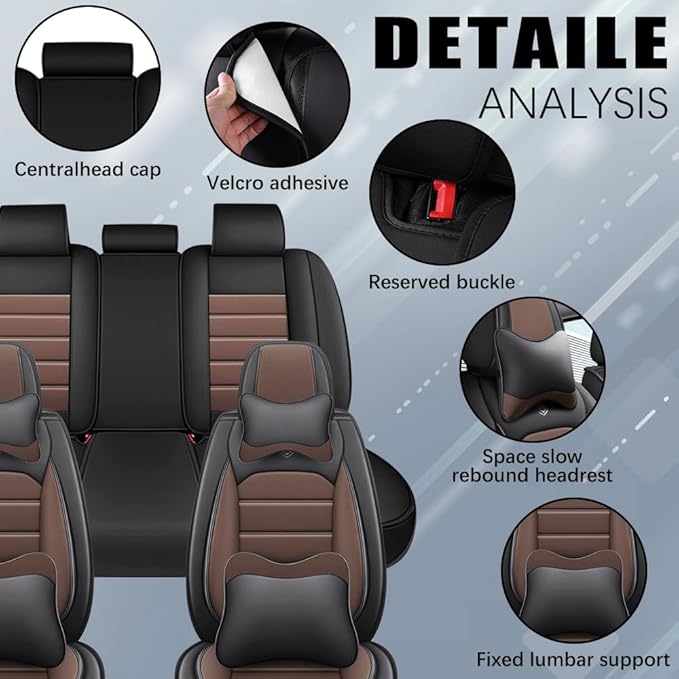 Leather Seat Covers,Waterproof Soft Seat Covers,Interior Accessories Seat Covers Cushion Vehicle Protector Airbag Compatible,Fits 95% of Vehicles(Black&Coffee,Full Set with Pillow)