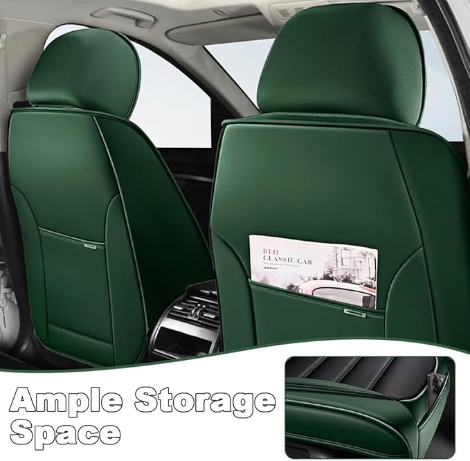 5 Seat Covers Fit for Acura Integra 2023-2026, Waterproof Premium Leather Automotive Accessories Seat Protectors Seat Cushions Wear-Resistant Car Seat Covers(Black&Green,Full Set)