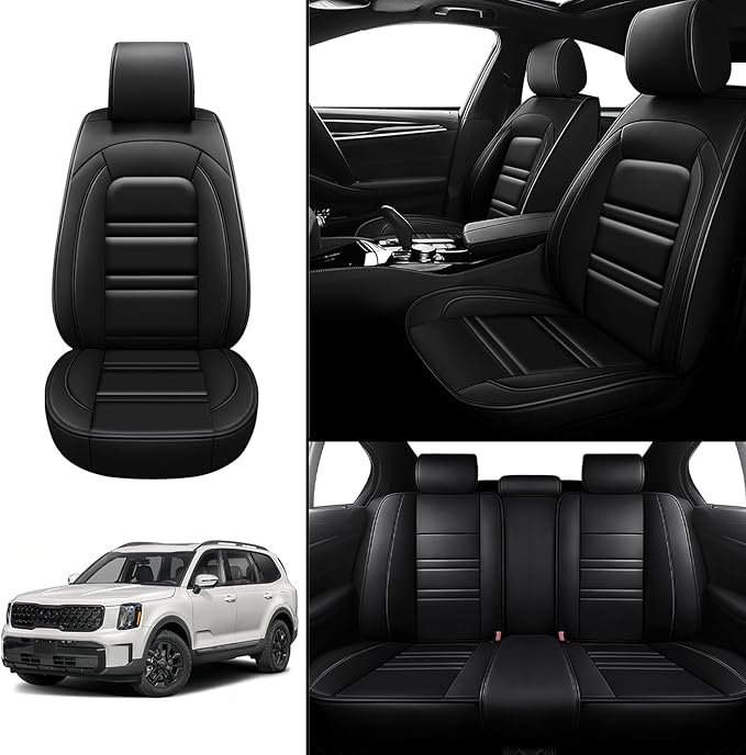 Seat Covers for kia Telluride 2020-2025 | 5-Seats Leather Seat Covers, Easy to Install Automotive Seat Covers Full Set (Full Set, Black)