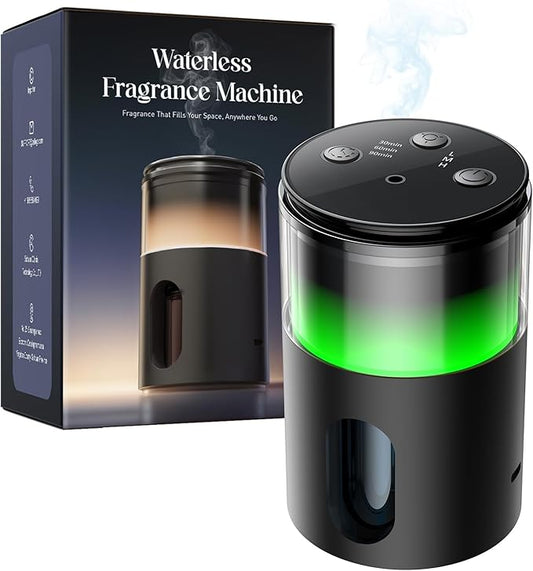 Waterless Essential Oil Diffuser: Battery Mini Scent Diffusers for Home&Car with 8 Color LED Night Light — Cool Mist Aroma Machine Deep Black
