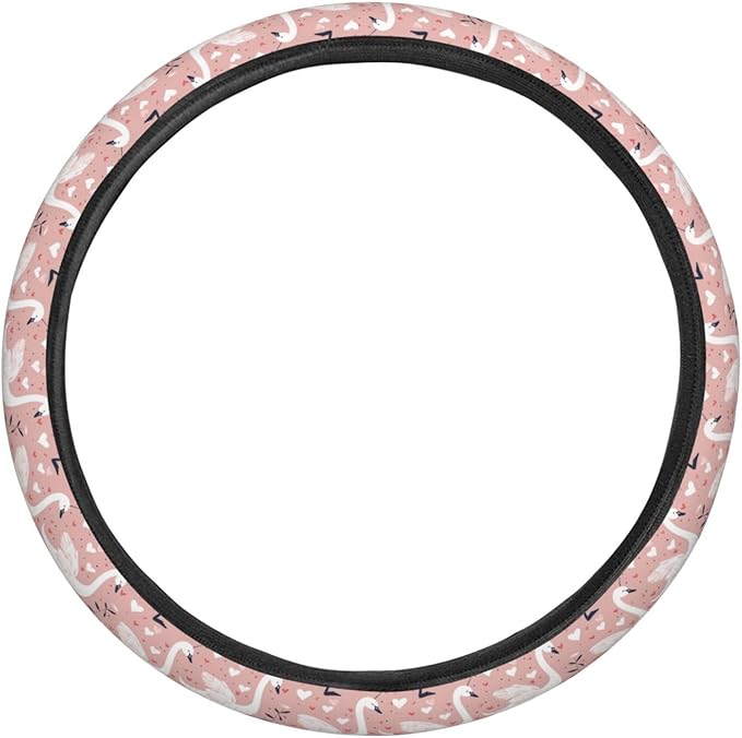 White Swans Hearts Steering Wheel Covers Anti-Slip Elasticity Car Accessories Steering Wheel Protector Universal 15 Inch for Cars SUV Vehicle Truck