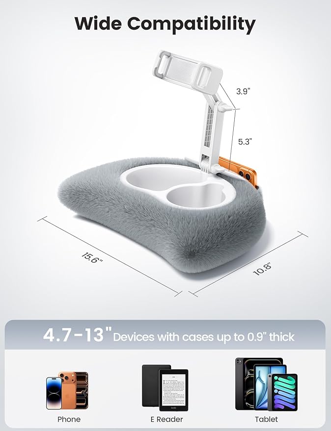 Lamicall Tablet Pillow Stand Holder - [Food-Grade Bowl][Soft & Fluffy] Lap Kindle iPad Holder w/Adjustable Arm, Kindle Accessories for Reading in Bed, iPad Stand for 4.7-13" Tablet, E-Reader, iPhone