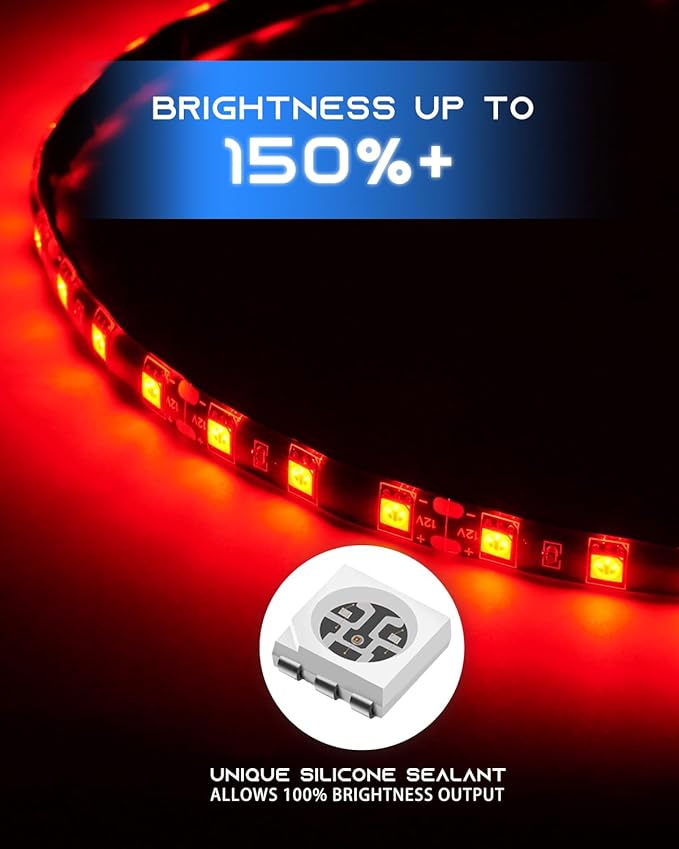 12V Led Light Strip 18" Connectable Red LEDs Strip Lights for Car Motorcycle Golf Cart Automotive Trucks Boat Marine Waterproof Led Light Strip, 4Pack