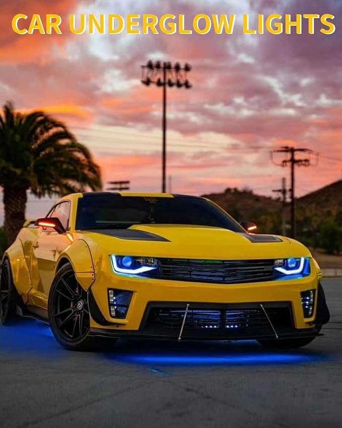 YM E-Bright Led Strip Lights for Cars Boat Motorcycle Golf Cart Interior Exterior Cuttable Underwater Marine Lighting IP68 Waterproof 24inch 60CM 72SMD 12v,Blue(Pack of 4)