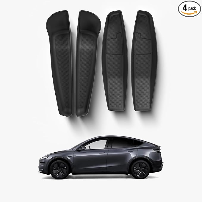 4PCS Door Side Pocket Storage Box for TeslaModel Y Juniper 2025 Front& Rear Door Pocket InnerOrganizer Trays TPE for Model Y Juniper Access