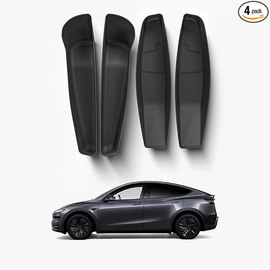 4PCS Door Side Pocket Storage Box for TeslaModel Y Juniper 2025 Front& Rear Door Pocket InnerOrganizer Trays TPE for Model Y Juniper Access