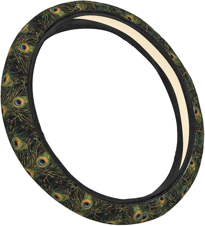 Peacock Feather Art Steering Wheel Covers Anti-Slip Elasticity Car Accessories Steering Wheel Protector Universal 15 Inch for Cars SUV Vehicle Truck