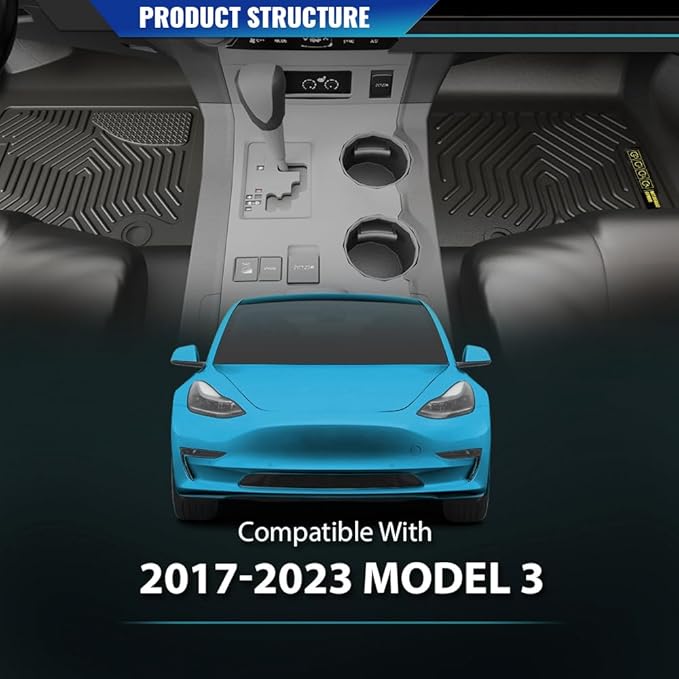 DOTCOM TPE Floor Mats Fit Tesla Model 3 2017-2023 Sept Old Style, Not Fit New Model 2023 Oct-2024, All Weather Protection 1st & 2nd Row Truck Mats Cargo Liner Accessories,alfombras para carro 3PCS