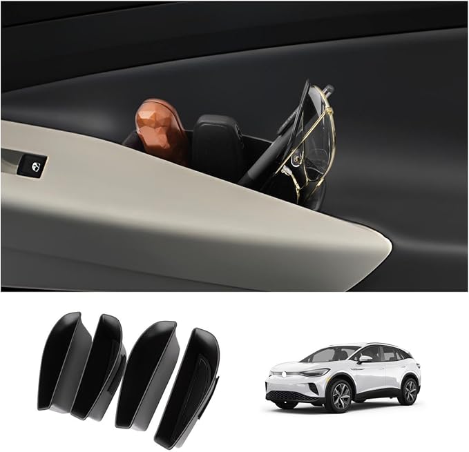 LUWU Door Side Storage Box Compatible with 2021 2022 2023 2024 2025 ID4 Accessories Side Organizer Tray 2025 ID.4 Center Console Organizer ABS Material Front & Rear Storage Box Black 4PCS