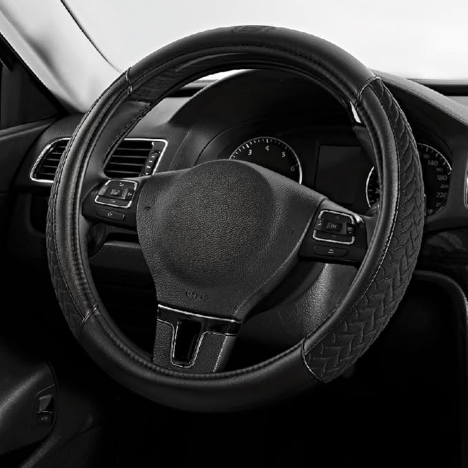 Skechers Steering Wheel Cover,Max Cushioning Leather Steering Wheel Cover Universal Fit 14" 1/2-15" Car Wheel Protector for Men Women Fit Suvs,Vans,Sedans,Car,Trucks,Black