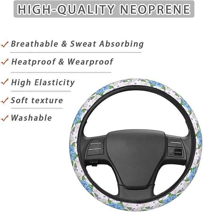 Dujiea Painting Flower Elastic Stretch Steering Wheel Cover, Anti-Slip and Durable Car Steering Wheel Accessories for Women Men, 15 Inch Universal Fit Car, Truck, SUV